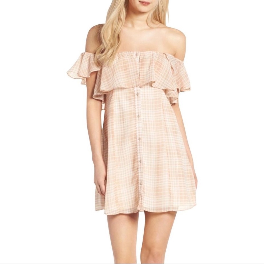 Revolve | Privacy Please | Norval Off The Shoulder Gingham Mini Dress Size L‎